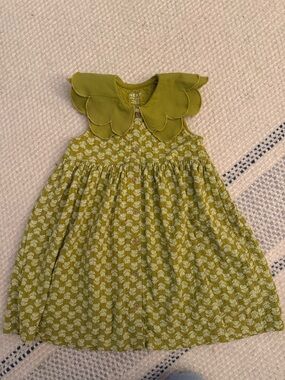 next Olive Green Floral Cotton Dress with Scalloped Collar